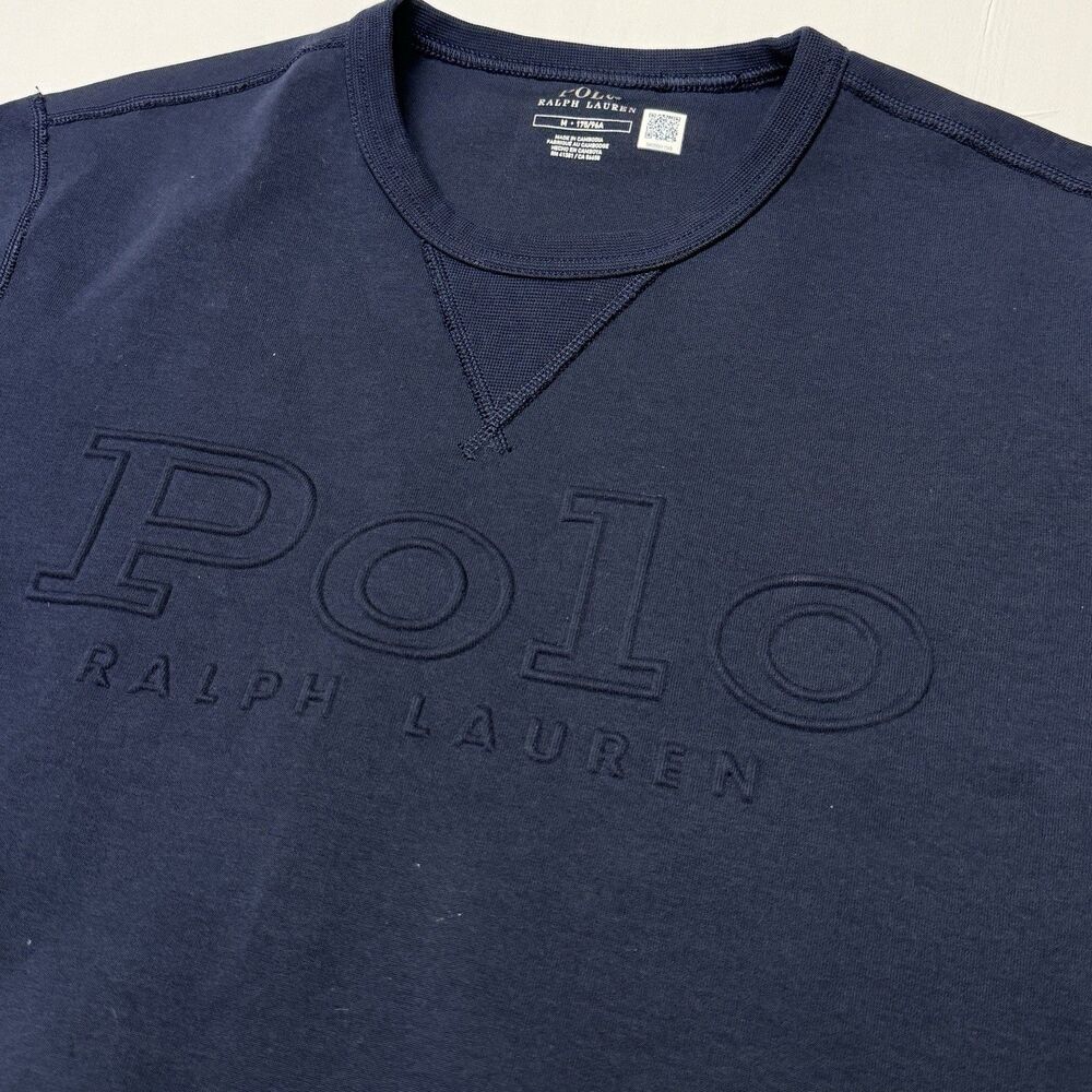 Polo Ralph Lauren Sweatshirt Mens Medium Blue Spell Out Pullover Crew Neck